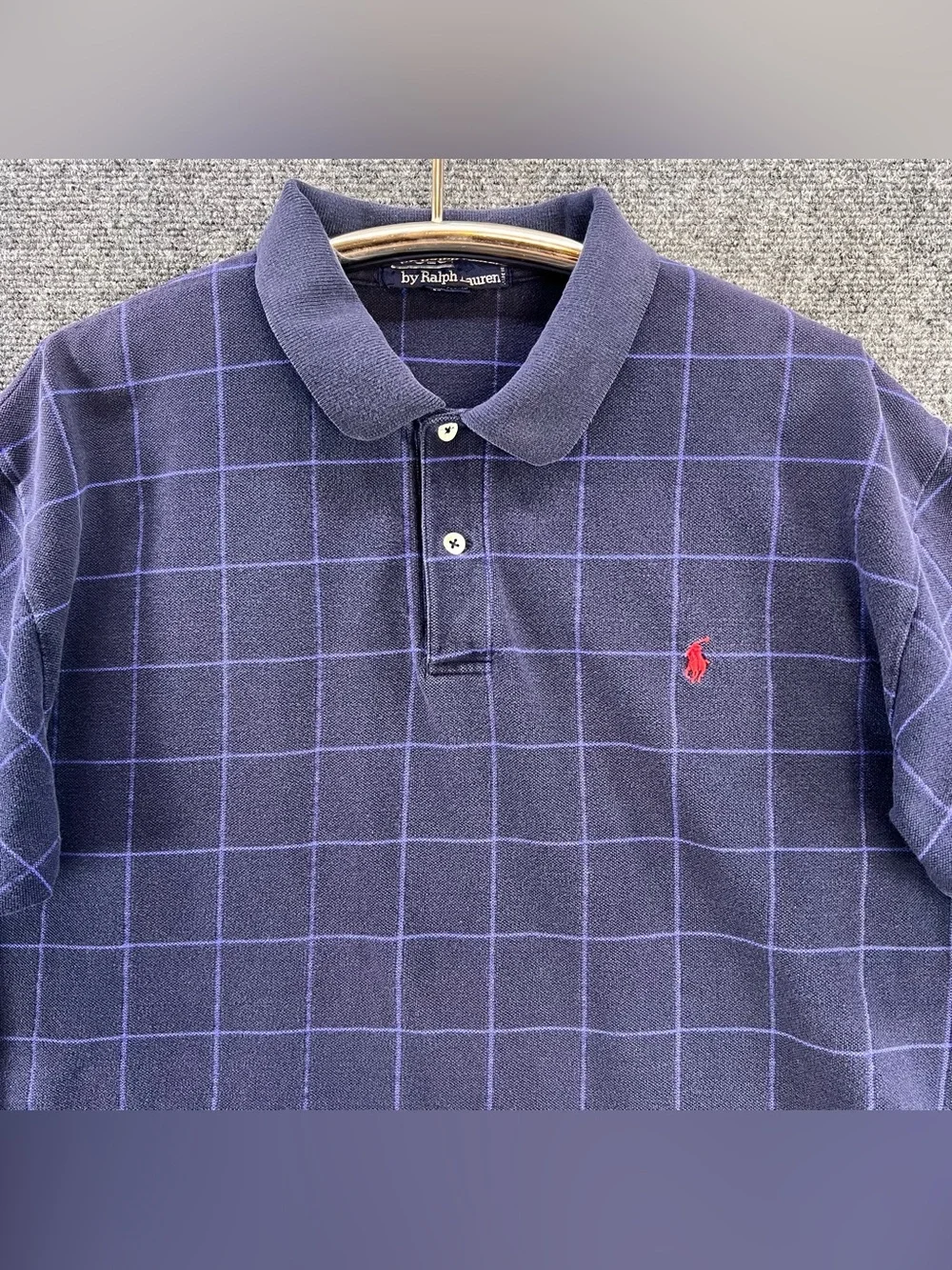 Vintage Polo Ralph Lauren 1/4 Button Polo Shirt Size Large Blue Windowpane Check